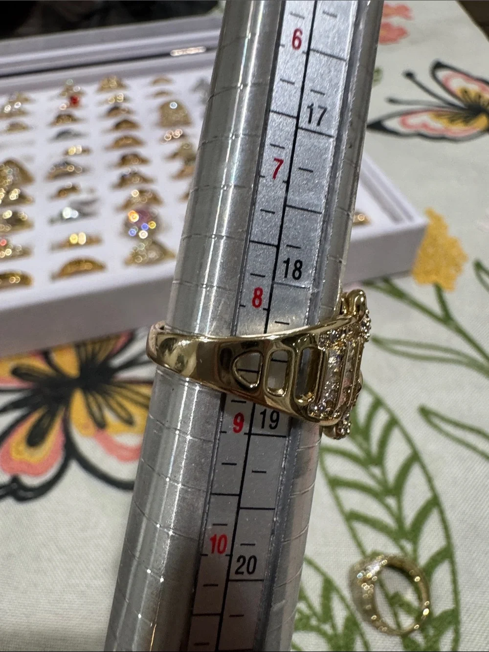 Gold Teddy Bear Ring with Pink Heart Center